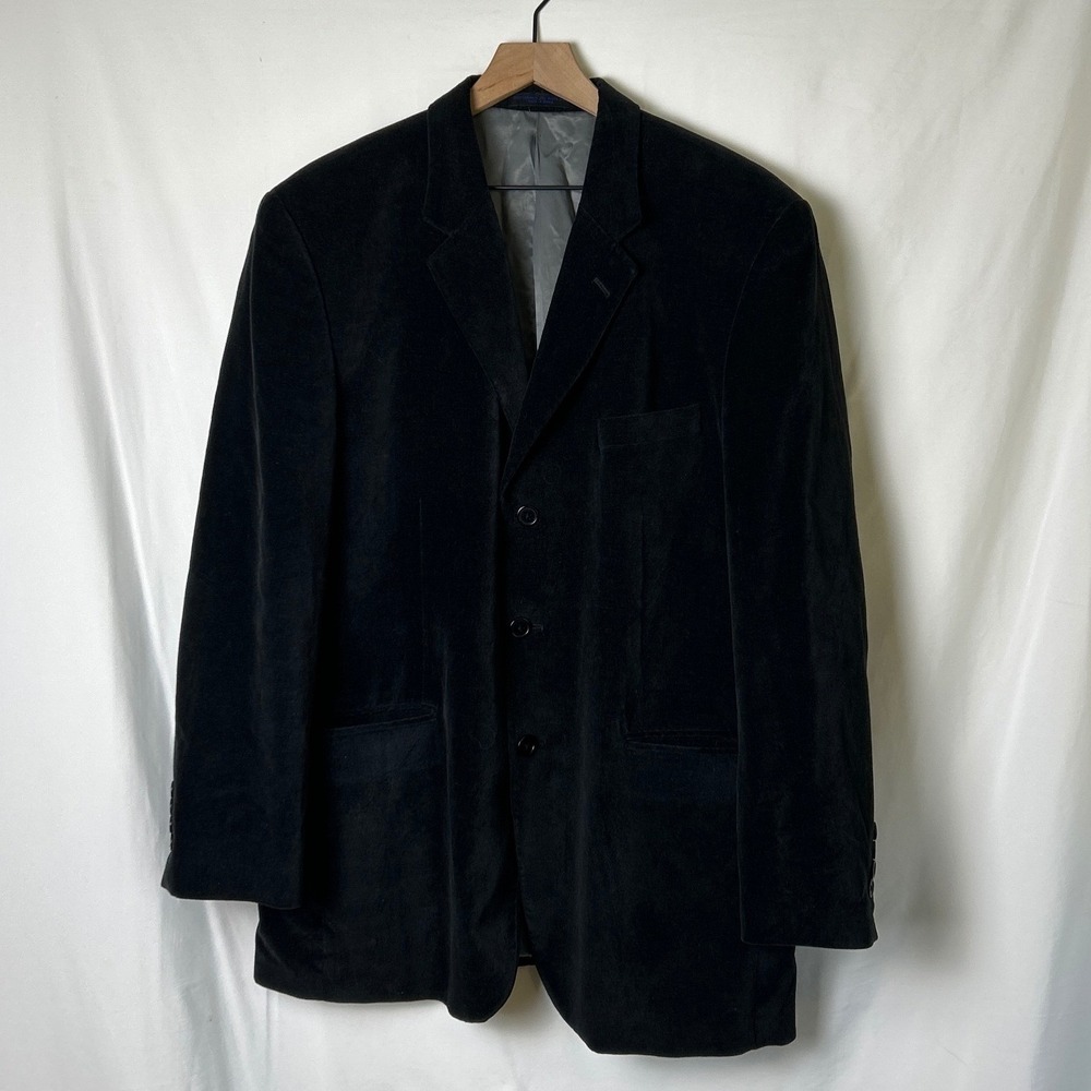 Midtown Man Mens Cotton Velvet 3-Button Blazer Sport Coat Size 42R Black Formal